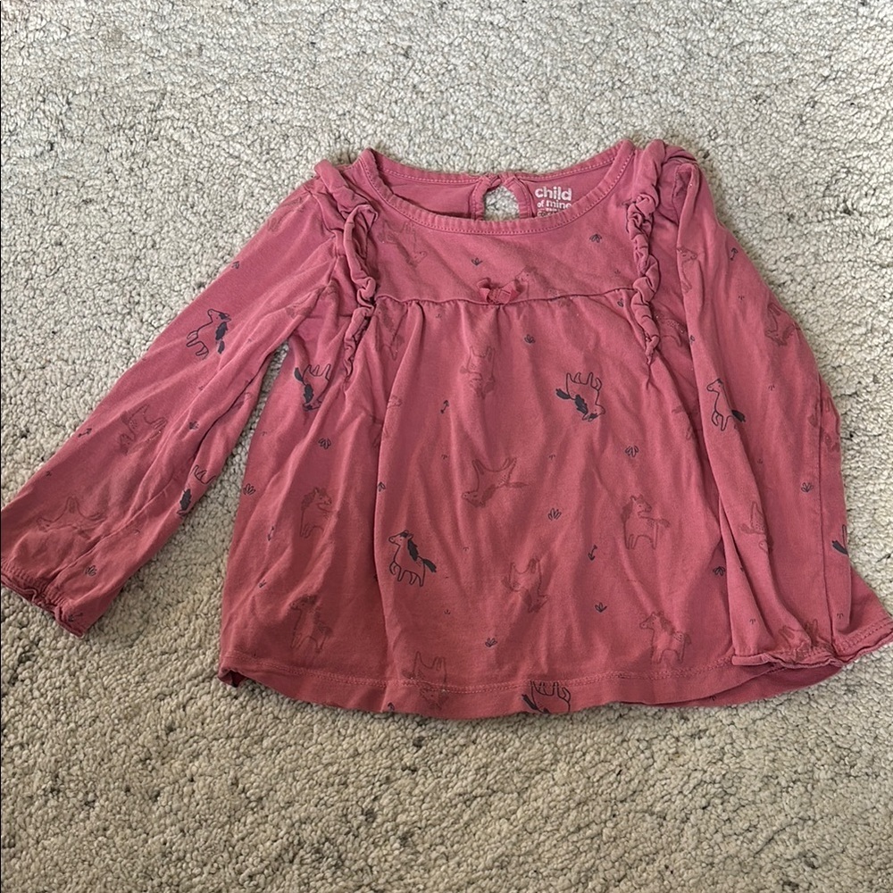 Carter's Child of Mine Pink Sparkly Unicorn Ruffle Shoulder Top Size 24m